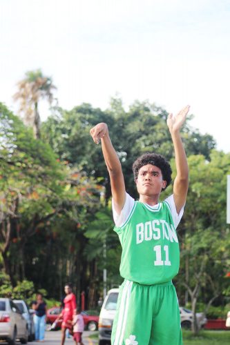 Chad Martin of St. Rose’s attempting a free-throw against Charlestown at the Burnham Court 