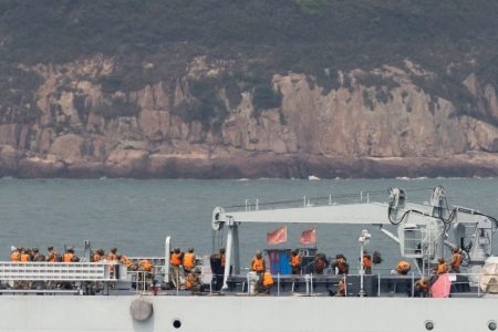 Soldiers stand on the deck of a Chinese warship as it sails during a military drill near Fuzhou, Fujian Province, near the Taiwan-controlled Matsu Islands that are close to the Chinese coast, China, April 8, 2023. (Reuters photo)