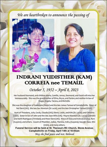 Indrani Yudisther Correia nee Temaul 