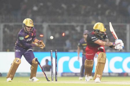 Bamboozled! Virat Kohli of Royal Challengers Bangalore is bowled by
Sunil Narine of Kolkata Knight Riders in 2023 IPL
