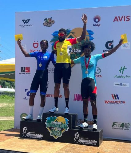 Briton John (right) once again finished on the podium following stage two of the Jamaican Cycling Classic Montego Bay race yesterday.