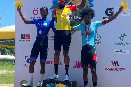 Briton John (right) once again finished on the podium following stage two of the Jamaican Cycling Classic Montego Bay race yesterday.