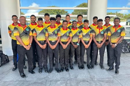 The National U15 team prior to their departure to participate in the Cricket West Indies Rising Stars Super50 competition.
(Photo courtesy Guyana Cricket Board

