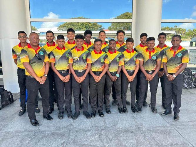 The National U15 team prior to their departure to participate in the Cricket West Indies Rising Stars Super50 competition.
(Photo courtesy Guyana Cricket Board
