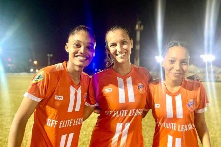 Fruta scorers from left Jalade Trim, Jessica Teasdale and Shanic Thornhill