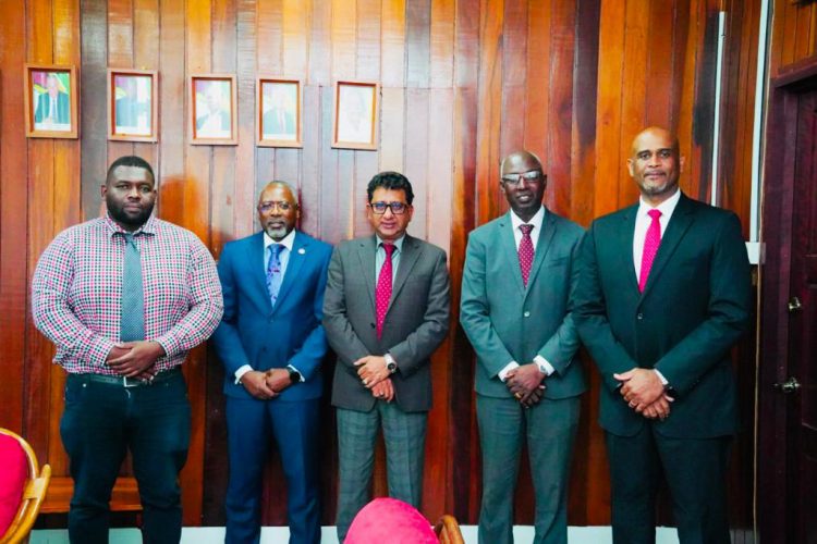 From left are: Rommel St. Hill, Anti-Money Laundering/Combating the Financing of Terrorism (AML/CFT) Officer attached to the Attorney General Chambers;  Nigel Stoddard, Acting Director of the FIU, Trinidad and Tobago;  Attorney General and Minister of Legal Affairs, Anil Nandlall, SC,; Matthew Langevine, Director of the FIU Guyana and Errol George, Director of the Financial Investigation Agency, British Virgin Islands. (Ministry of Legal Affairs photo)
