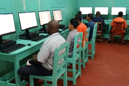 The launch of the information technology programme at the Mazaruni Prison yesterday (a GPS photo)