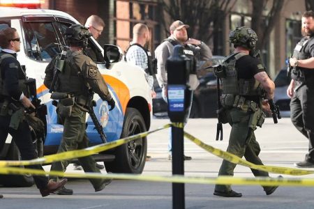 Police say they responded within minutes to calls of an active shooter at the bank.(Reuters: Michael Clevenger/USA Today Network)