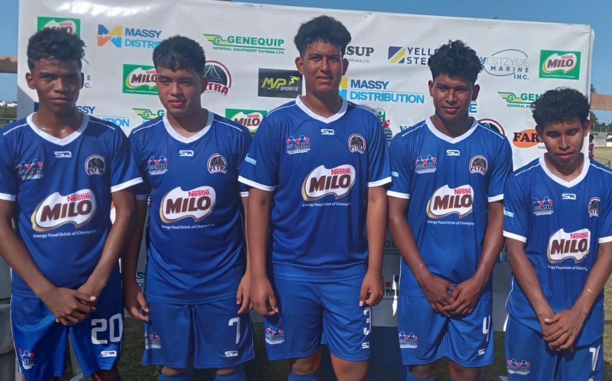 Santa Rosa goal scorers from left Kevin Joseph, Travis Jarvis, Roy Roy Van Sluytman, Darius Williams, and Deon Chappelle