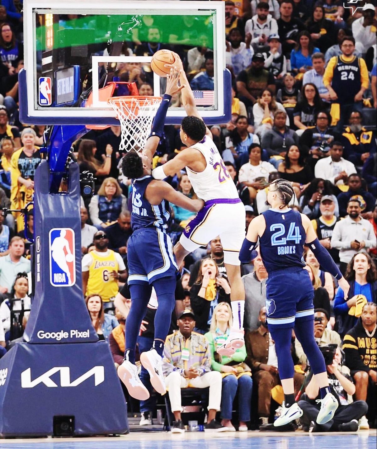 Los Angeles Lakers’ Rui Hachimura not only torched the Memphis Grizzlies with five three pointers but he also posterised Jaren Jackson Jr., with this thunderous dunk. (Photo Reuters