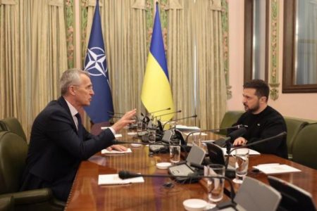 NATO Secretary General Jens Stoltenberg (left) has met with Ukranian President Volodymyr Zelenskiy. (EPA PHOTO)