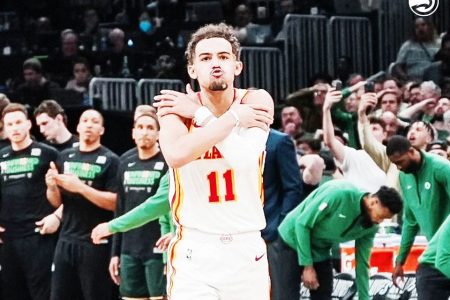  Trae Young after scoring the game winning three pointer Tuesday night.