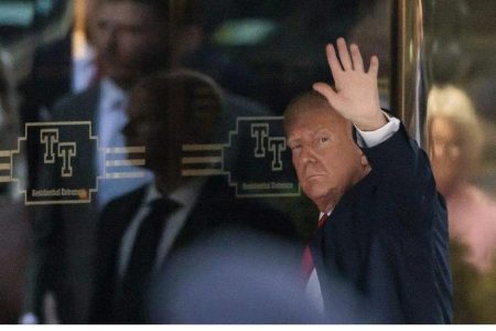 Former US president Donald Trump arrives at Trump Tower in New York, on April 3, 2023. PHOTO: EPA-EFE