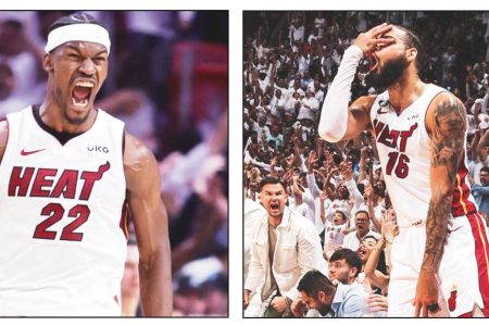 Jimmy Butler and Caleb Martin combined for 54 points as the Miami Heat defeated the Boston Celtics 103-84 to win the Eastern Conference Finals last evening.