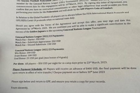 The GFF contract which was signed by the Golden Jaguars

