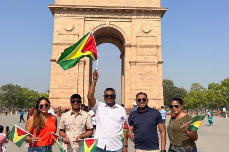 Five of the Guyanese contingent pose for a photo