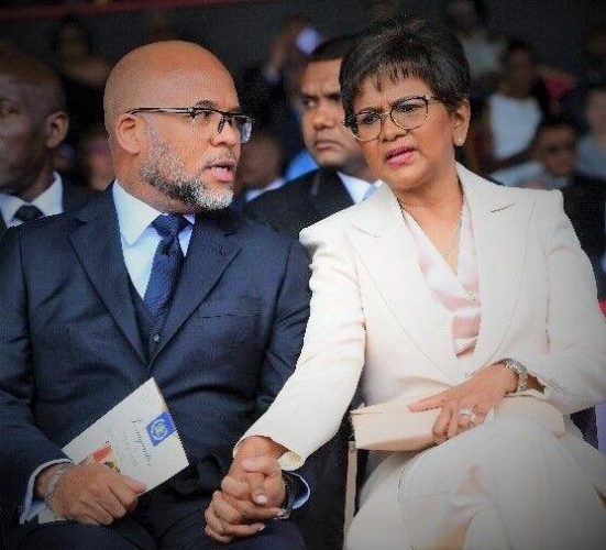 FLASHBACK: President Christine Kangaloo holds her husband Kerwyn Garcia’s hand during her inauguration ceremony at the Grand Stand, Queen’s Park Savannah, Port of Spain. —Photo: JERMAINE CRUICKSHANK