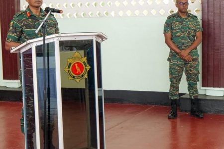 Brigadier Omar Khan speaking at one of the meetings (GDF photo) 