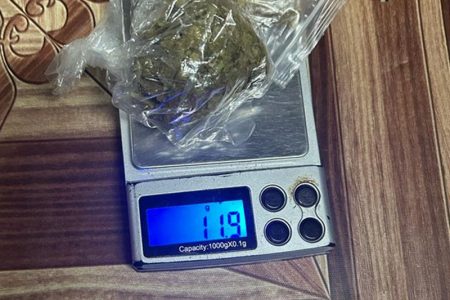 The suspected cannabis that was found in Imtiyaz Solomon’s possession being weighed 