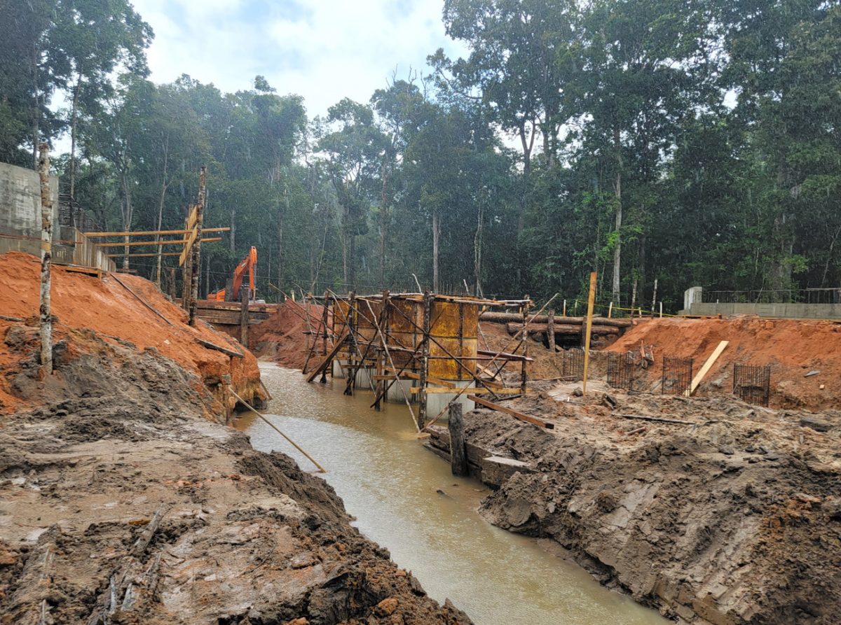 One of the concrete and steel bridges being constructed between Kurukupari and Lethem where majority of the excavation for the new creek course has been completed

