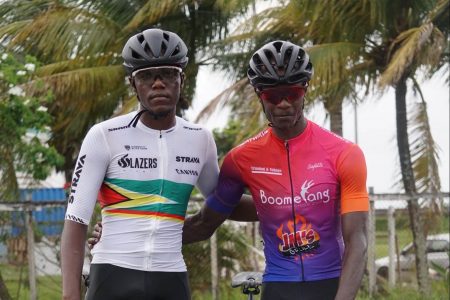 Romello Crawford and Philip Clarke triumphed in the first two legs of this year’s Independence Three-Stage road race yesterday. (Emmerson Campbell photo)
