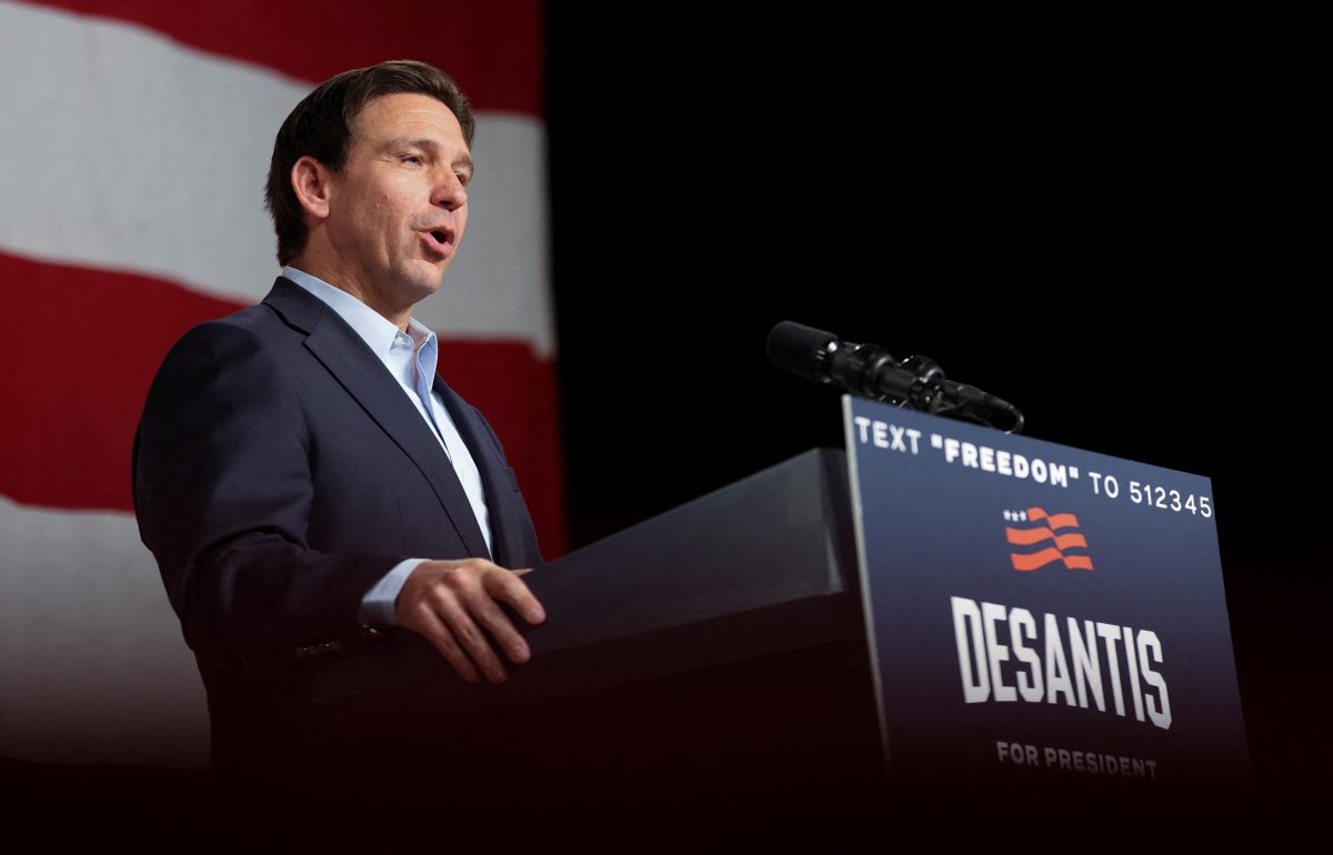 Florida Governor Ron Desantis kicks off his campaign for the 2024 Republican U.S. presidential nomination with his first official campaign event being an evening rally at the evangelical Eternity church in West Des Moines, Iowa, U.S. May 30, 2023.   REUTERS/Scott Morgan