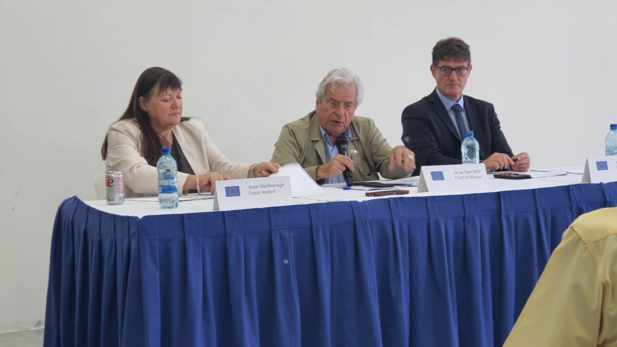 Chief of the European Union Elections Observation  follow-up  Mission, Javier Nart (C) , legal expert Anne Malborough (L) and Electoral  Expert Alexander Mattus yesterday at the press conference.