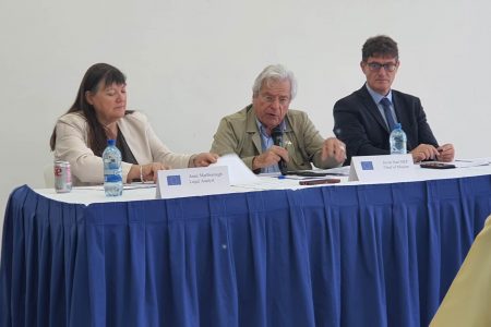 Chief of the European Union Elections Observation  follow-up  Mission, Javier Nart (C) , legal expert Anne Malborough (L) and Electoral  Expert Alexander Mattus yesterday at the press conference.