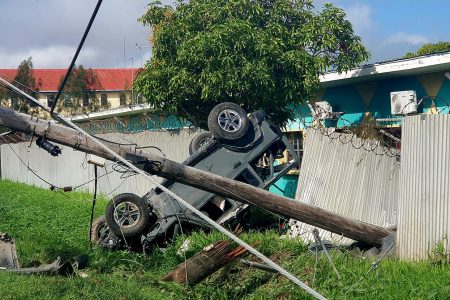 The SUV that took down the GPL pole on Camp Street 