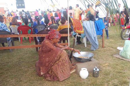 Traditional cooking during the Guyana Hindu Dharmic Sabha commemoration of the 185th Anniversary of Indian Arrival