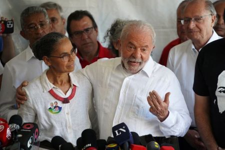 Brazil's President  Luiz Inacio Lula da Silva holds a news conference along with  Minister of Environment Marina Silva, after casting his vote during the presidential election, in Sao Bernardo do Campo, on the outskirts of Sao Paulo, Brazil October 30, 2022. REUTERS/Mariana Greif/File Photo