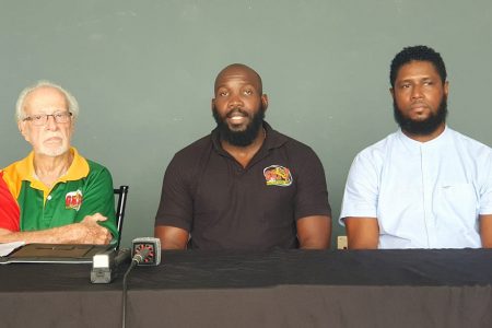During a recent press briefing at the GMR&SC Club House, Kit
Nascimento (left) was formally reintroduced as Patron, a move
which coincided with former national player, Claudius Butts being introduced as the new coach of the national men’s 7s team.
