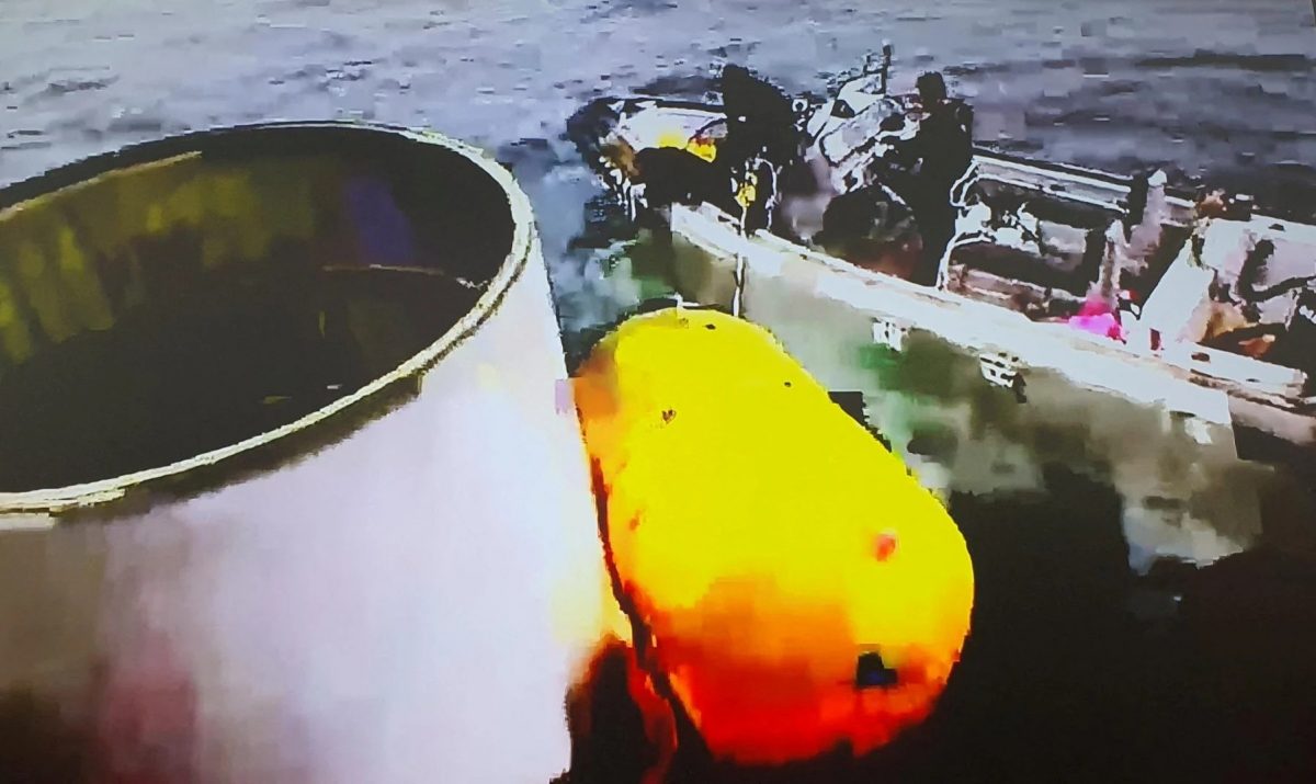 A handout picture shows what is believed to be a part of a space launch vehicle that North Korea said crashed into the sea off the west coast of the divided peninsula, South Korea, May 31, 2023. The Defense Ministry/Handout via REUTERS