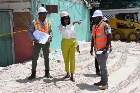 Permanent Secretary Mae Toussaint Jr Thomas at a project inspection yesterday (Ministry of Home Affairs photo)
