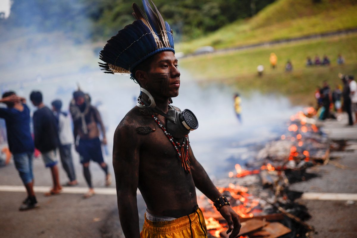 Guarani Mbya Indigenous people protest against the so-called legal thesis of "Marco Temporal" (Temporal Milestone) as they close the Bandeirantes highway in Sao Paulo, Brazil May 30, 2023. REUTERS/Amanda Perobelli