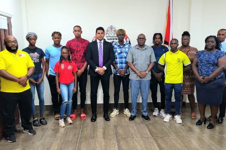 The medal chasing track and field contingent met with Minister of Sport, Charles Ramson Jr. and Director of Sport, Steve Ninvalle  yesterday prior to departure to the South American Athletics U-20 Championships
