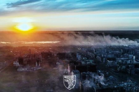 An aerial view shows destructions in the frontline town of Bakhmut, amid Russia's attack on Ukraine, in Donetsk region, Ukraine, in this handout picture released on May 21, 2023. Press Service of the 93rd Kholodnyi Yar Separate Machanized Brigade of the Ukrainian Armed Forces/Handout via REUTERS 