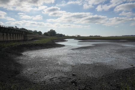 FILE PHOTO: A general view of the Canelon Grande reservoir, amid a historic drought that has left reservoirs dry and Montevideo with only days worth of water, sparking protests and forcing the government to subsidize bottled water, in Canelones, Uruguay May 18, 2023. REUTERS/Mariana Greif