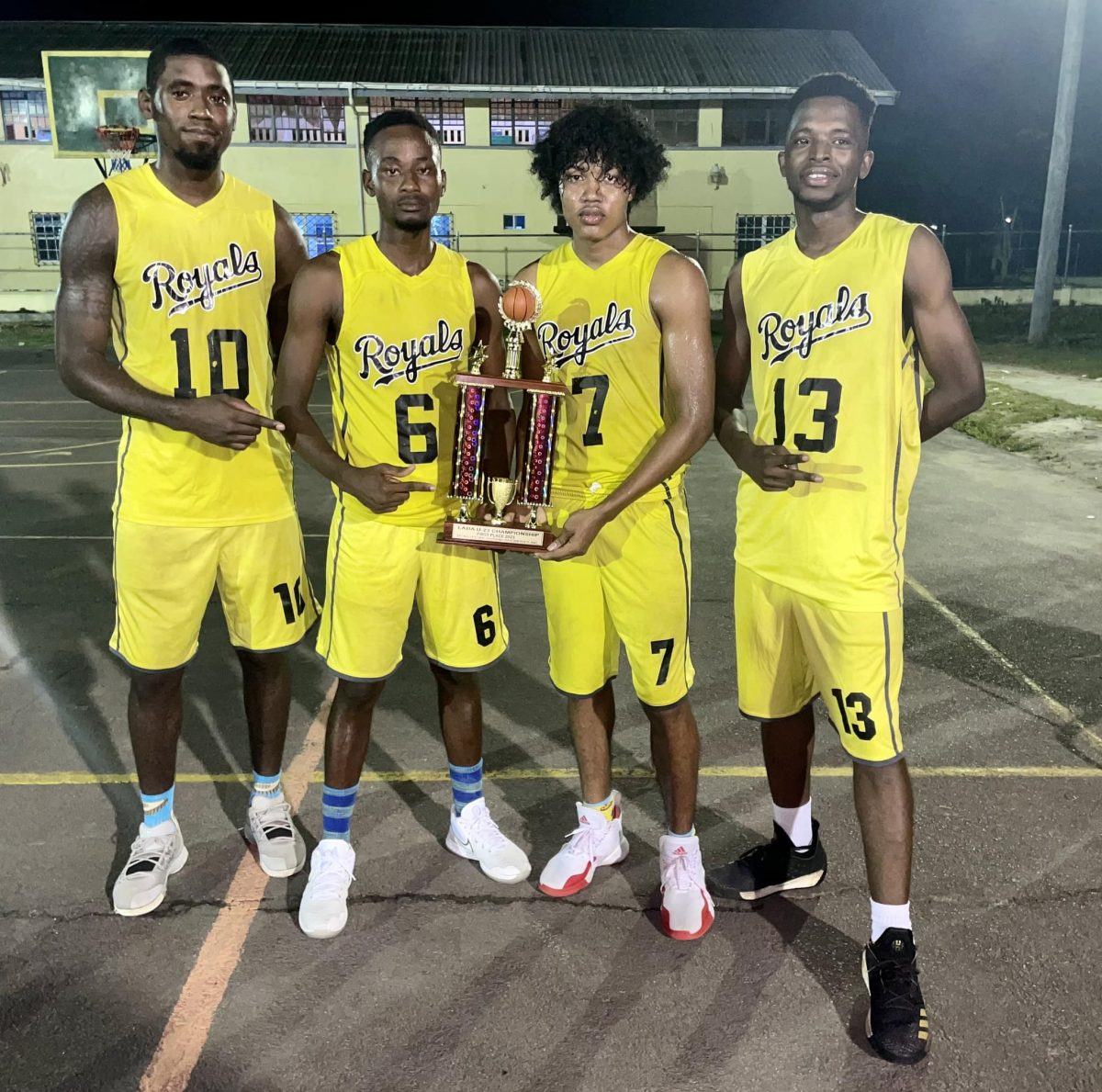 Victory Valley Royals displaying their championship  trophy after defeating Kid Rock Blazers in the LABA U23 3x3 Final