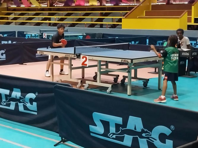 Zion Hickerson prepares to serve during one of his matches Friday. (Photo courtesy NSC)