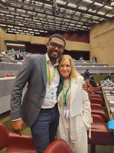 Dr Garvin Cummings poses with first woman Secretary-General of the WMO Professor Celeste Saulo of Argentina