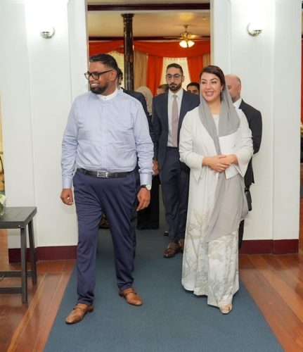 Reem Al Hashimy (right) with President Irfaan Ali (Office of the President photo)