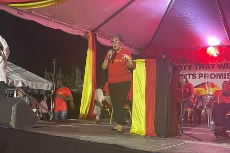 Former Mayor Patricia Chase-Green speaking at the PPP/C South Georgetown rally
last night
