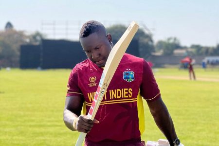 Rovman Powell acknowledging the crowd following this dismissal after smashing 105 from a mere 55 balls against UAE in a World Cup warm-up fixture