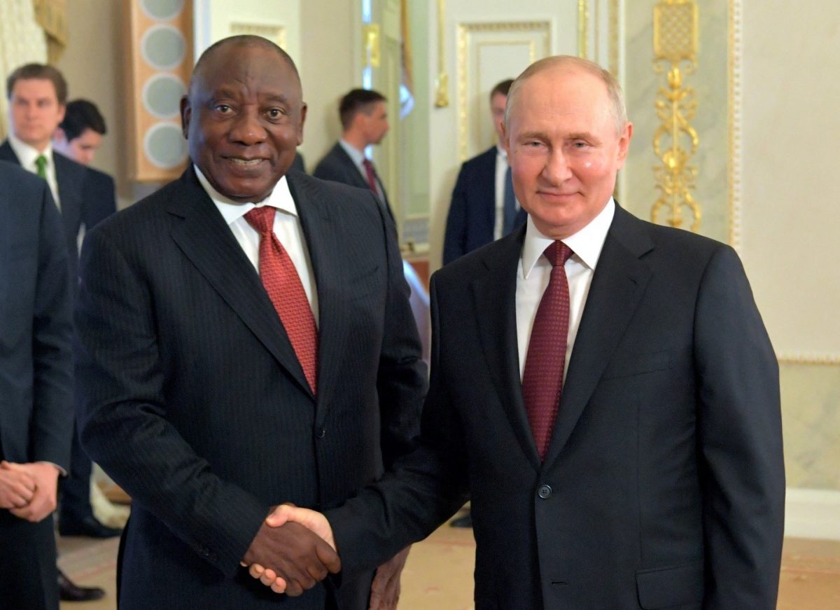 Russian President Vladimir Putin  (right) with South African President Cyril Ramaphosa ( PHOTO AGENCY RIA NOVOSTI | Credit: via REUTERS)