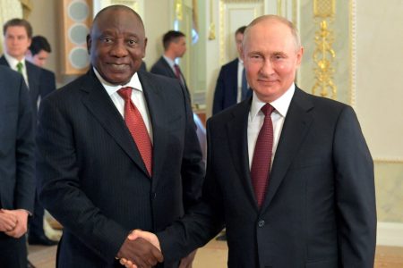 Russian President Vladimir Putin  (right) with South African President Cyril Ramaphosa ( PHOTO AGENCY RIA NOVOSTI | Credit: via REUTERS)