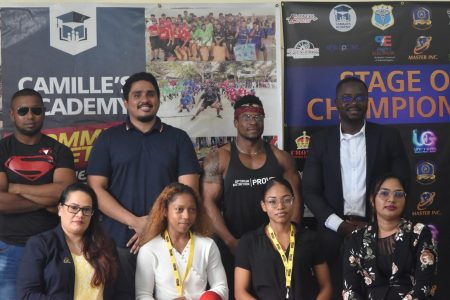 Athletes, sponsors and the organizers of ‘Stage of Champions 5’ pose
for a photo following the launch of the event on Tuesday at Camille’s Academy. 