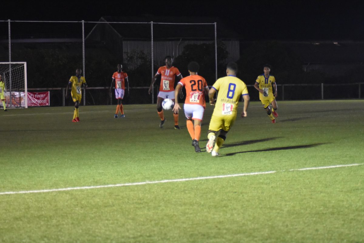 A scene from the Fruta Conquerors (orange) and Milerock in the KFC Elite League at the National Training Centre, Providence