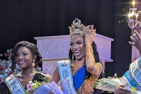 Shemina Peroune was on Saturday crowned the new Miss Guyana Culture Queen at the National Cultural Centre with Jasmaine Assanah (first runner-up) and Denica Henry (second runner-up). In this photograph the new queen is seen with the first-runner-up minutes after she was crowned. (Taken from Miss Guyana Culture Queen Facebook page)

