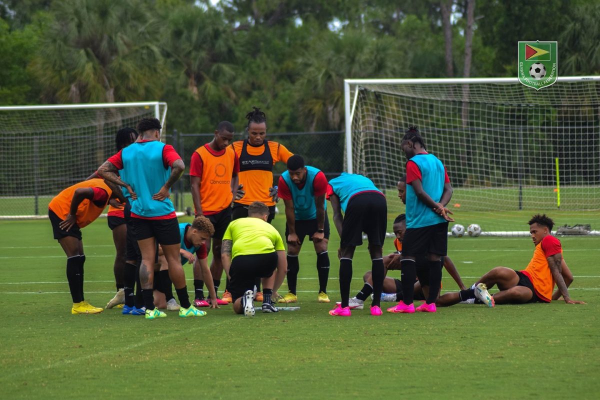Some members of Guyana’s Golden Jaguars in training at the Palm Beach Gardens, Florida prior to Saturday’s match. (Photo courtesy of the Guyana Football Federation).